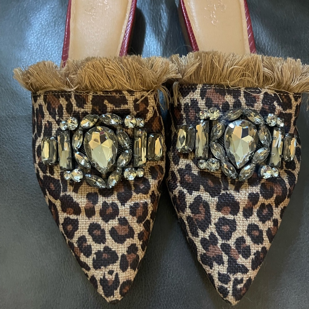 Crown Vintage Brown and Gold Mules with Fringe